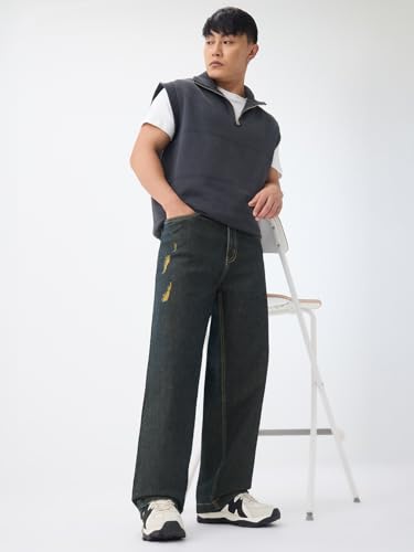 Image of The Souled Store Baggy-Fit Denim: Men and Boys Zip Fly Washed Cotton Spandex Lightweight Durable Everyday Streetwear Baggy Fit Jeans