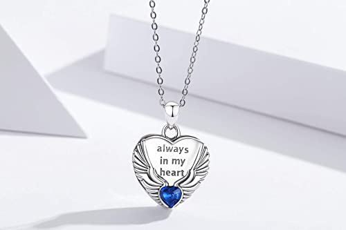 Eusense Locket Necklace Holds Pictures 925 Sterling Silver Heart Locket Necklaces Wing/Mother And Child/Tree Of Life/Flower/Celtic/Eagle/Compass/Angel Wings Photo Necklace St Michael/Christopher (F-Always In My Heart) #TOP1