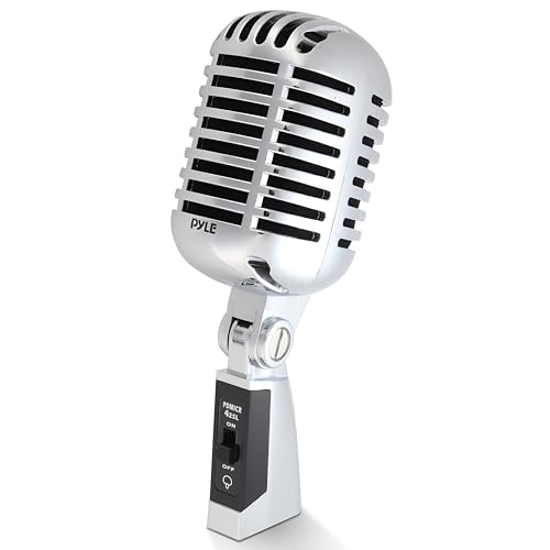 Pyle Classic Retro Dynamic Vocal Microphone - Old Vintage Style Unidirectional Cardioid Mic with XLR Cable - Universal Stand Compatible - Live Performance In Studio Recording - PDMICR42SL (Silver)