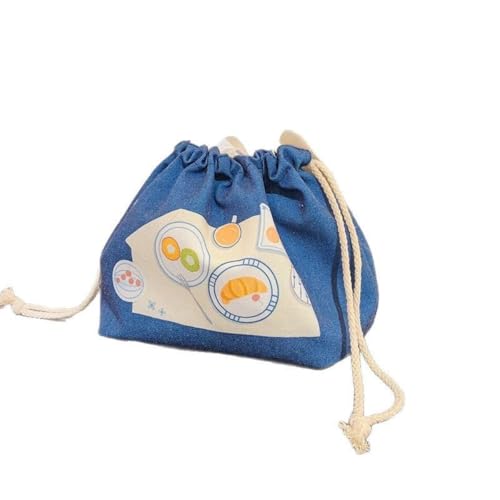 WOLKKAM和風弁当ランチボックスバッグ 大容量 キャンバス 巾着 携帯用ハンドバッグ (ブルー)