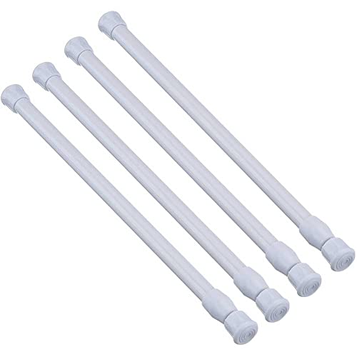 4 Pcs White Tension Rods Spring Tension Curtain Rods Expandable Cupboard Bars Adjustable Shower Curtain Rods Closet Rods Window Rods for Home Kitchen Bathroom, No Drilling (9.8-15.7 Inches)