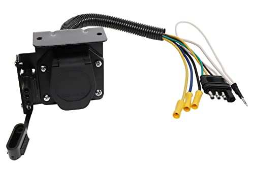 Oyviny 4-Way Flat to 7-Way Round Blade and 4 Way Trailer Wiring Harness Adapter Vehicle-Side 4 Pin to Trailer-Side 7 Pin and 4 Pin Dual-Output Connector with Mounting Bracket for Truck RV(Black)