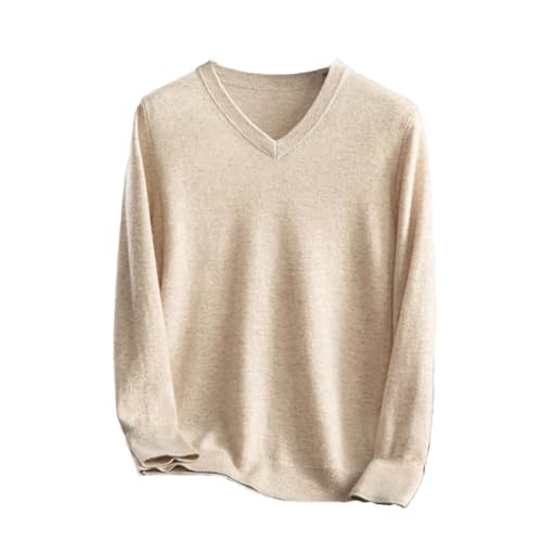 Men's V-Neck Sweaters Pullover Cashmere Sweater Casual Long Sleeve Officeblouse Knitted Tops Beige XL