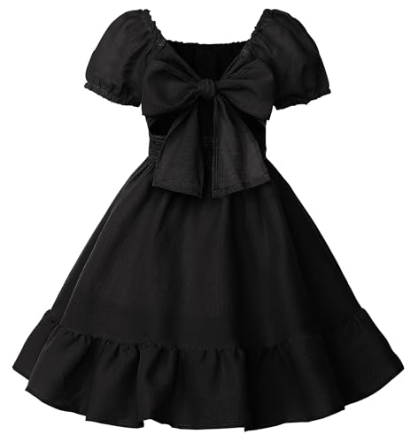 Uhnice Girls Summer Casual Dress Bow Tie Back Dresses Off Shoulder Ruffled Hem