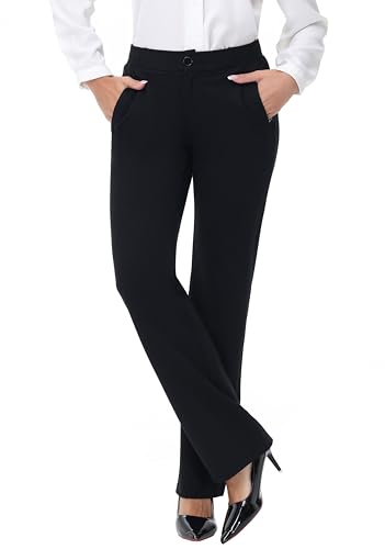 ZTN Womens 29"/31"/33" Business Casual Dress Pants Wide Straight Leg Trousers with Pockets2