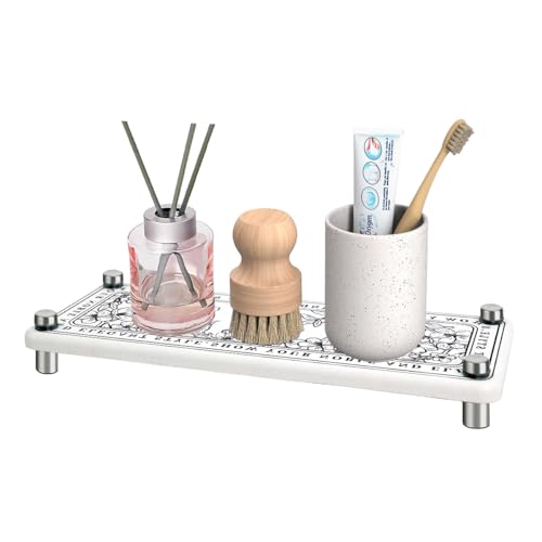 Image of HASTHIP Multipurpose Organizer for Toiletries, Makeup, Elegant Print Countertop Rack for Bathroom, Dressing Table, Small Diatom Mud Water Absorbing Storage Shelf (25x10cm)