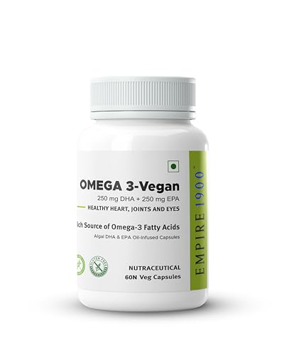 Image of EMPIRE 1900 Omega 3 Vegetarian Capsule (EPA+DHA) | Sourced from Algae | Healthy for Men and Women | Benefits Eyes, Skin, Joints, Brain, and Heart | Suitable for Vegan Diet | Immune Health | (60 Capsules)