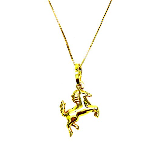 Donna Ragazza Bambina PEGASO GIOIELLI - Collana Donna in Oro Giallo 18kt (750) Catenina Veneta Pendente Cavallo Cavallino Rampante Lucido - Ragazza Bambini