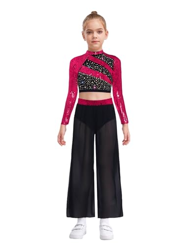 Costume de gymnastique artistique fille rose vif ensemble danse latino 9-10 ans