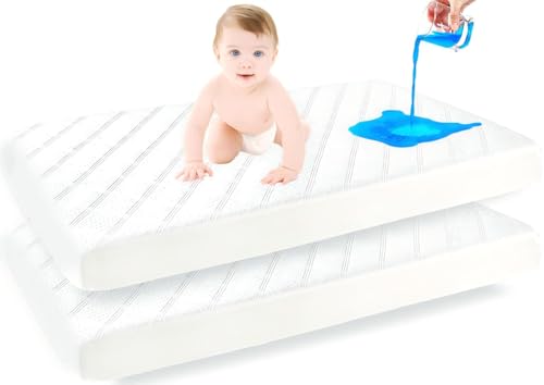 Kmall Premium Ultra Soft Crib Mattress Protector 2Pack Waterproof Bassinet Mattress Pad Cover- Toddler and Baby Crib Fitted Cover -Washable and Breathable with 7 Inches Deep Skirt (White, 28" x 52")