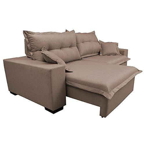 Sofá Retrátil e Reclinável com Molas Ensacadas Cama Inbox Prime 2,92m Tecido Linho Bege Escuro