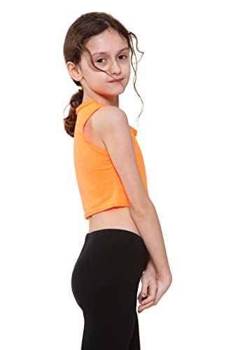 Image of Kids Girls Neon Fluorescent Vest Crop Tops T-Shirt Tee Top Dance Wear Gymnastic Fancy Dress Age 5-14 Years