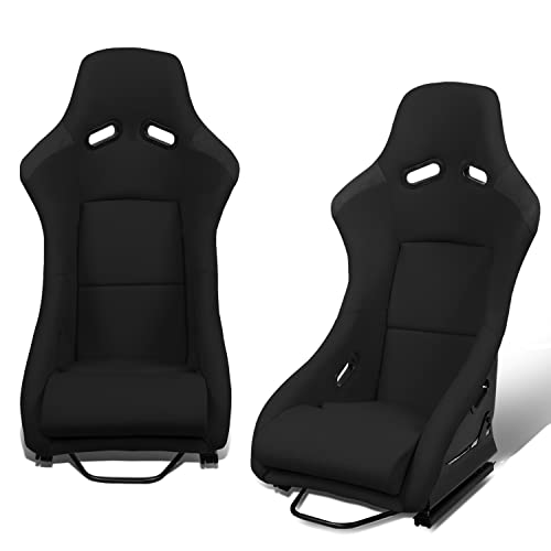 DNA MOTORING 2PCS Fixed Back Racing Bucket Seats for 4 Point Harness, Black Woven Fabric (37.5" H X 23" W X 25" D) RS-JBR-BK-002