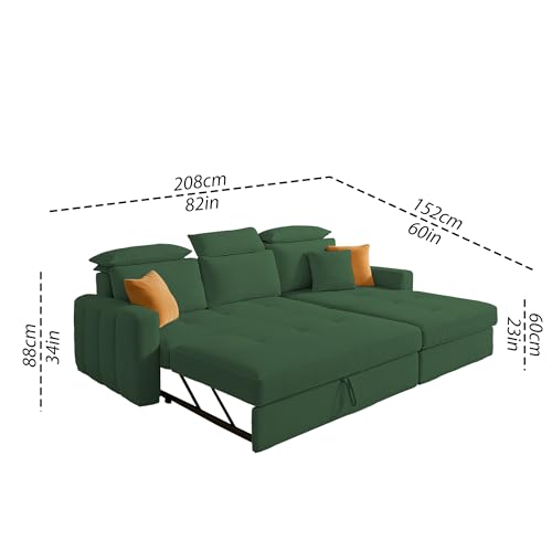 Image of Casaliving Gagnon RHS 4 Seater L Shape Corner Sofa Cum Bed for Living Room (Green Fabric) Premium Fabric Sofa