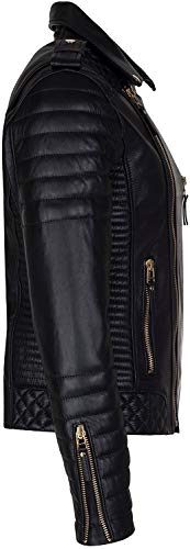 Men's Biker Jacket - Lambskin Leather Motorcycle Rocker Retro Winter Jacket, Double Rider Jacket with Multiple Pockets3