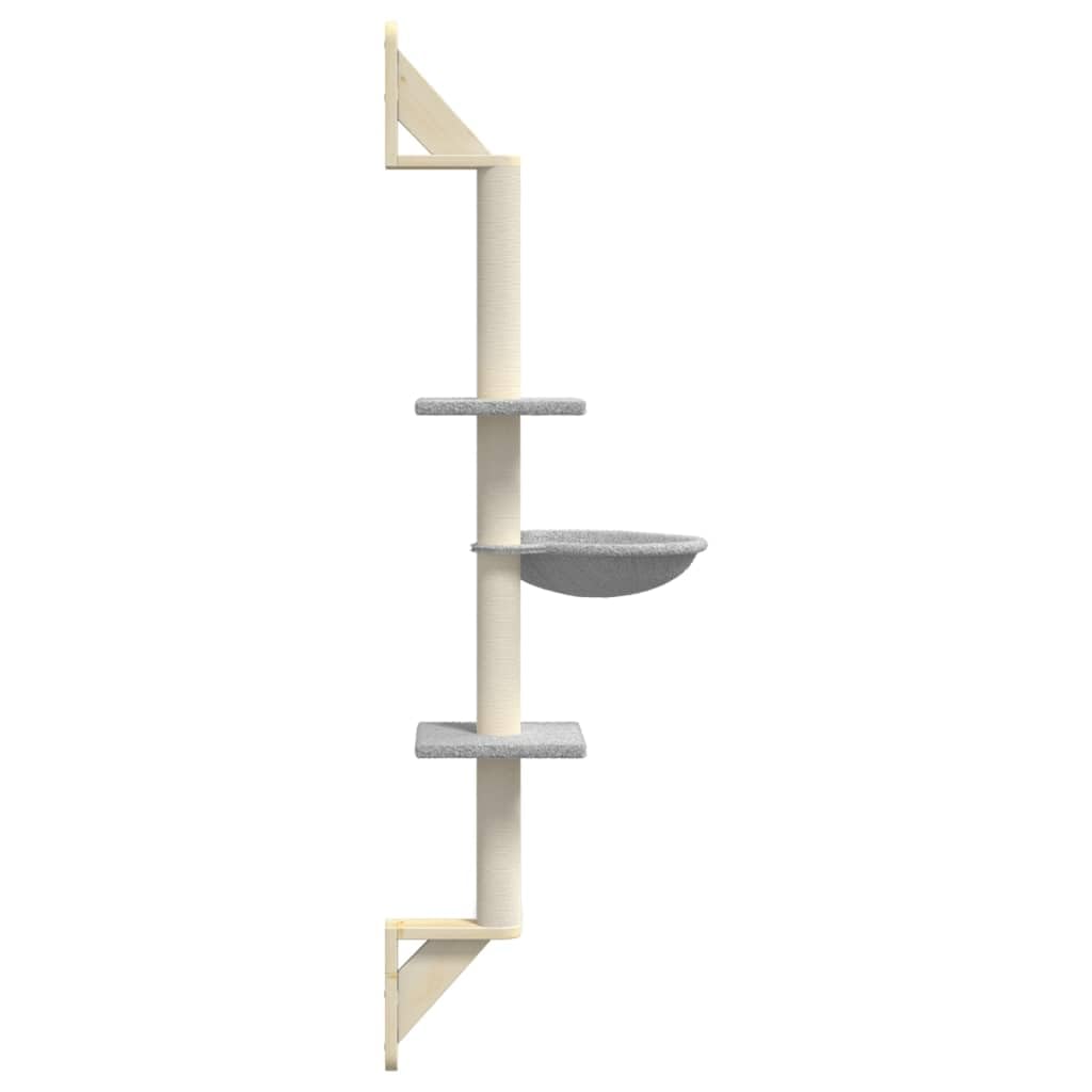 Arbre à Chat Mural Gris Clair 142,5 cm Meuble Arbre griffoir Tour Maison avec lit hamac Niche cabane Etagere Pont escalier grattoir Poteau Bois sisal pour Grimper Jouer Reposer Salon Coin