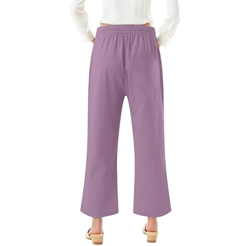 Linen Capri Pants for Women Casual Summer High Waisted Wide Leg Pants Lightweight Flare Beach Pant with Pockets3