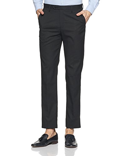 Image of Peter England Men Grey Solid Trousers