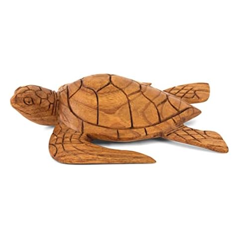 G6 Collection Holzschildkröte Heimdekoration Skulptur Statue Handgeschnitzte dekorative Akzentfigur Handarbeit Handgefertigte Küste Tropische Meeresküste Dekoration Schwimmschildkröte Cover