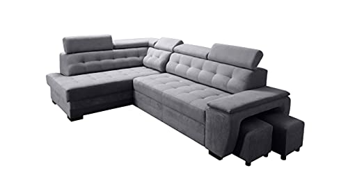 Robin Inspire Grand canapé d'angle Convertible avec Coffre de Rangement et Deux tabourets - Canapé d'angle autoportant en Forme de L - Appuie-tête réglables