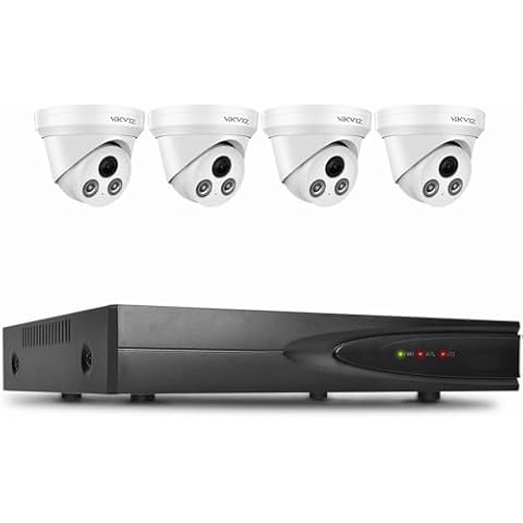 4K 8CH PoE NVR Recorder + 4PCS 4MP Full Color Turret IP PoE Camera with Human & Vehicle Detection,98FT IR Night Vision, One-Way Audio,Plug & Play Cover