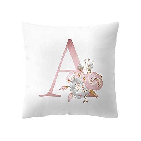 Watopi Pink Soft Pillowcase, Alphabet Letter Cushion Cover, Personalised Floral Print Throw Pillow Cover, 45 x 45cm 1 PC, for Bed Sofa Home Décor, (A) Cover