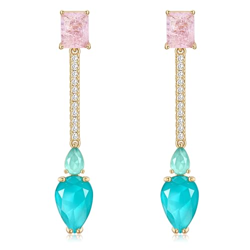Crystal Teardrop Dangle Drop Earrings for Women Rhinestone Cubic Zirconia Birthstone Pink Blue Chandelier Earrings for Mom Wife Prom