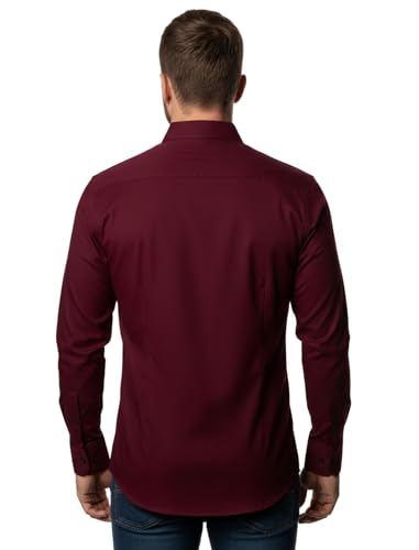 Image of BABIRUSA Men's Cotton Blend Shirt with Solid Bottom Down Long Sleeve Spread Collared Neck Regular Fit and Standard Length | Shirt for Man