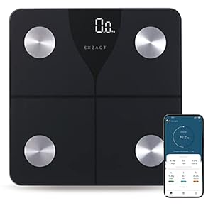 Exzact Smart Body Scale/Digital Bathroom Scale – Smart Phone iOS & Android Bluetooth – Capacity: 180 kgs – Body Fat – kgs/stones/lbs – Electronic Weighing Scale