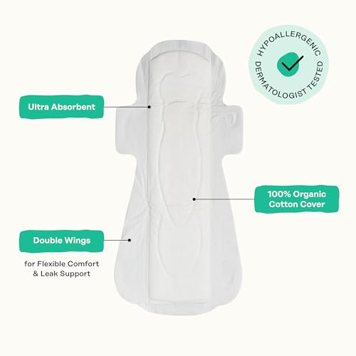 The Honey Pot Company The Honey Pot Overnight Feminine Pads with Wings, Herbal All Natural, 33cm, (12 Count)