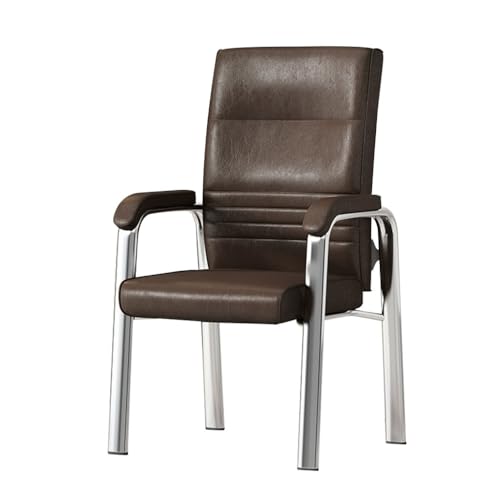 Silla de cuero con respaldo alto para invitados con reposabrazos, cómoda sala de espera y sala de conferencias, elegante silla de escritorio de oficina (marrón)