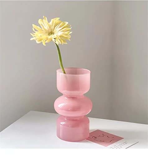 Jspyfits Glass Hydroponic Flower Vase, 7 Inches Colored Glass Bubble Vase For Flower, Three-Layer Glass Funky Vase For Home/Office/Weddings/Party Table Flower Decor (Pink) #TOP3