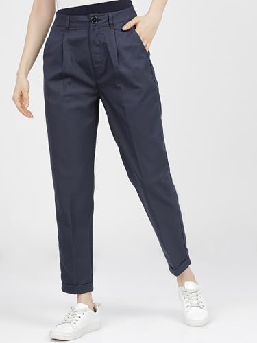 Image of Tokyo Talkies Women's Regular Fit Peg Trousers | Stretchable Trousers| High-Rise