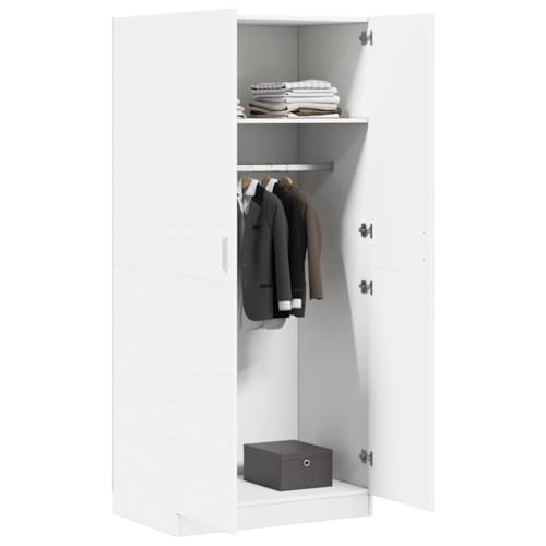 Armario para pasillo blanco con dos puertas batientes y compartimento grande para ropa de hogar 4