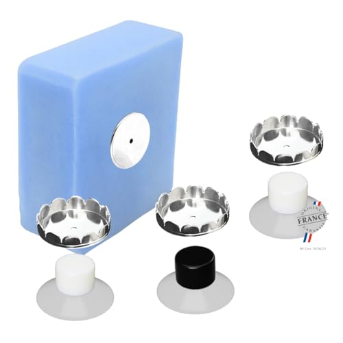 [EHOP] Juego de 3 soportes magnéticos para pared – Fabricado en Francia – Imán potente y protección integrada, fijación sin taladrar, ideal para baño y cocina (3, transparente)