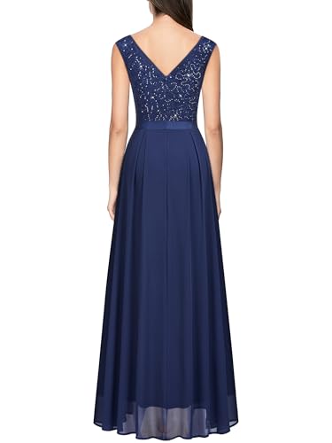 Miusol Women's Sexy Deep V-Neck Sequin Lace Double Sleeveless Evening Party Maxi Dress2