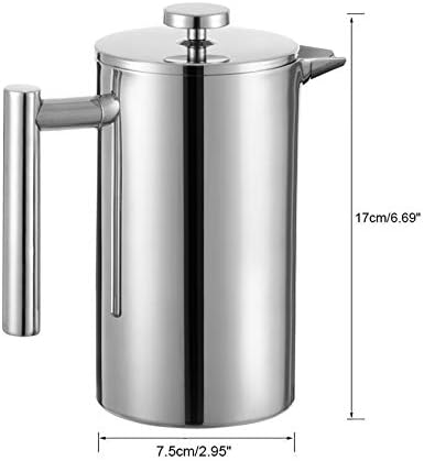 MaxMiuly Cafetiere French Press Small Szie 350ml/12oz,Stainless Steel Double Wall Heat Resistant Coffee Press with 3 Filter Screens (1 Mug Silver)