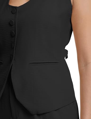 CEITAJUI Vest Tops for Women U-Neck Button Casual Suit Vest Lightweight Sleeveless Fitted Blazer Waistcoat, Black L - Thumbnail 3