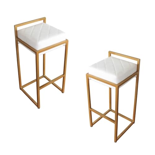 Conjunto de Banco Banqueta Industrial Dourado C/Assento Embutido Branco Off 65cm