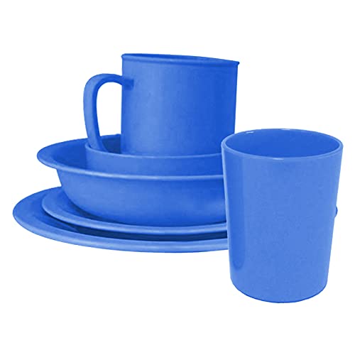 6-tlg. Geschirr-Set aus Kunststoff in Blau, wiederverwendbar, Tasse, Becher, Teller flach, Teller tief, Dessertteller, Kompottschale, Service, Gedeck, Kindergedeck, Kindergeschirr 6-tlg. Geschirr-Set aus Kunststoff in Blau, wiederverwendbar, Tasse, Becher, Teller flach, Teller tief, Dessertteller, Kompottschale, Service, Gedeck, Kindergedeck, Kindergeschirr