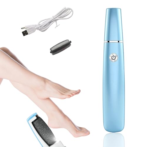 Removedor eléctrico de callos para los pies, cuidado de los pies, cortacallos eléctrico, recargable, con 2 rodillos de repuesto, para eliminar callos y pieles muertas (azul)