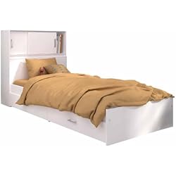 Muebles Mato Somieres Miroytengo Cama Juvenil con Mueble Cabecero y 2 Cajones en Color Blanco Mate 90x190/200 cm
