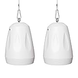Sound Town 2-Pack 4' All-Weather Pendant Speaker, IP66, Wall Mount, Landscape, 70V/100V/8-Ohm, Indoor/Outdoor Commercial Speaker for Home and Commercial Installation, White (STPDS-4W-PAIR)