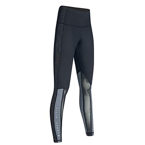 SILIK Womens Sports Workout Leggings atléticos Pantalones de Yoga de Longitud Completa Pantalones de Gimnasia para Correr Rosa Estampado Medias Negro L