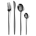 ED-Lumos Juego de cubiertos Cubertería Vajilla de 16 piezas Acero Inoxidable para 4 Personas Cuchara Cuchillo Tenedor Negro Mate