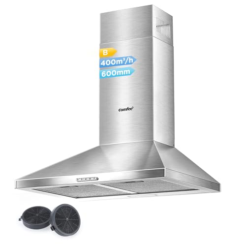 COMFEE' Cappa Aspirante 60 cm PYRA17SS-60 Acciaio Inossidabile Cappa Cucina con LED, Sistema di...