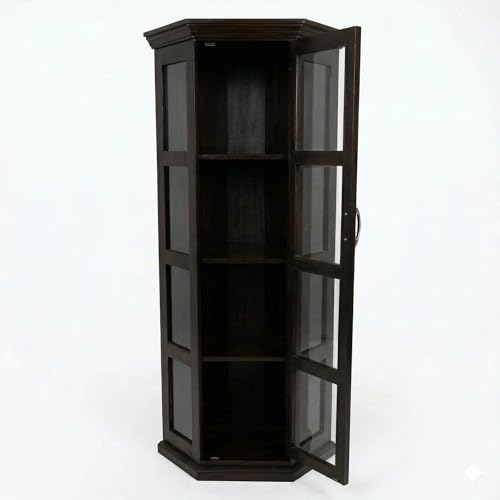 Image of SONA Art & Crafts Astro Sheesham Wooden Crockery Cabinet with Glass Door | Solid Wood Multipurpose Storage Cabinets for Living Room Home & Kitchen | Book Shelf Wooden - Walnut Finish