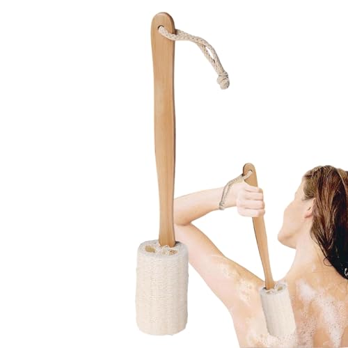 Luffa - Cepillo para la espalda natural para la ducha, exfoliante y luffa con mango de madera y luffa con mango largo y luffa para personas mayores, exfoliante natural para el cuerpo de la ducha