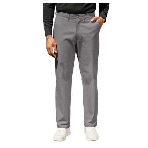 COOFANDY Calça masculina casual de algodão, ajuste clássico, calça chino elástica, cáqui, sem rugas, calça social, Cinza claro, 40W / 32L