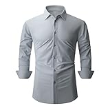 SAMERM Camisa de vestir para hombre, sin arrugas, absorbe la humedad, alta elasticidad, súper suave, casual, con botones, Camisa de manga larga gris, Medium
